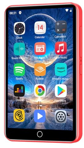 MP3 Player mit Spotify, ZAQE 80GB MP3 Player mit Bluetooth und WLAN，MP3-Player mit Amazon-Musik, hörbar, Deezer, 4 Zoll Touchscreen,MP4-Player für Kinder(Rot)