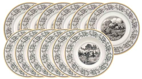 Villeroy & Boch Audun Ferme Service de table 12 pièces, assiettes plates (27 cm) et assiettes creuses (24 cm), assiettes à soupe pour 6 personnes, assiettes à motif paysage, en porcelaine de qualité