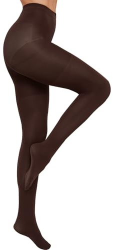 HA WA Women's 80D Polyamide Thick Tights - Opaque Winter Warmth, High Waist, Anti-Slip, Breathable & Durable in 5 Gorgeous Colors.(BR-L)