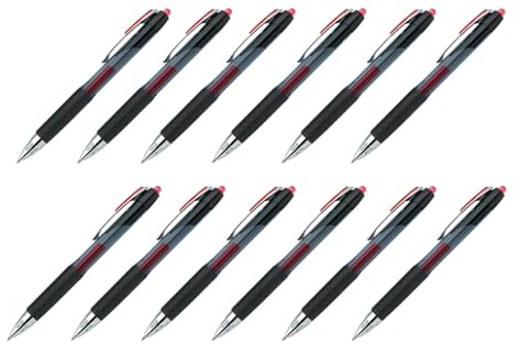 Uni-Ball - Gelroller Signo UMN-207 Rot 12er Set | 0,4 mm Spitze, dokumentenechte Pigmenttinte, wasserfest, Druckmechanik
