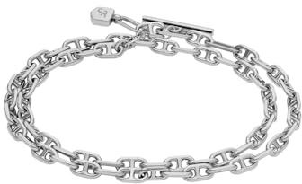 Fossil Heritage Damen Edelstahlarmband mit Karabiner oder Knebelverschluss, Metallisches Silber