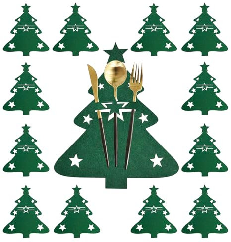Set di 12 posate di Natale, in feltro, per albero di Natale, coltelli, forchette, cucchiai, posate da tavolo, da cucina, per posate (verde)