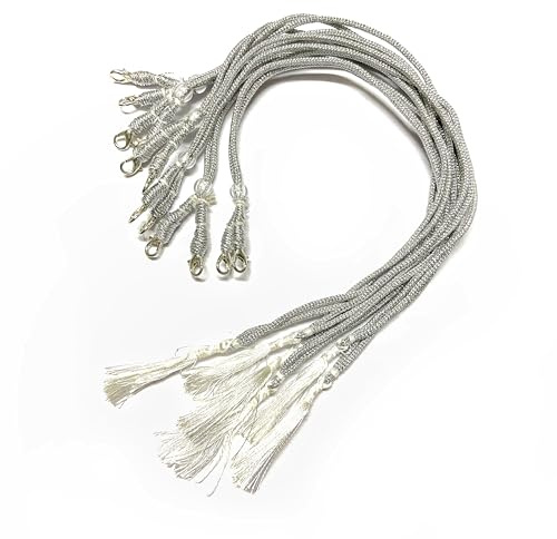 Ushaworks Pearl Handcrafted Silk Zari Thread Necklace Dori Back dori with Tassels and Lobster Claw Clasp for Jewellery Necklace Making, Size- 11 inch Color- Silver Pack of 6 pcs