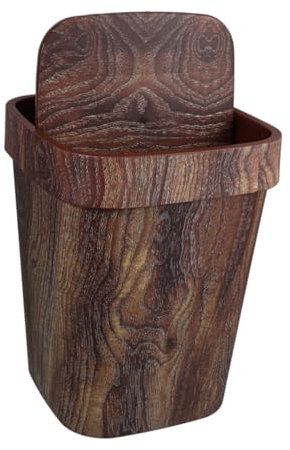 Amosfun Papelera de Basura Grande con Tapa Abatible, Diseño Vintage de Madera Sintética, Resistente y Espaciosa, para Cocina, Sala de Estar y Baño, Cubo de Basura Rústico Multifuncional