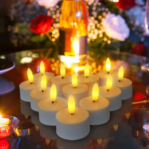 TKNOUS Rechargeable Tea Lights, 12Pcs Flameless Tealights, Led Candles, Small Rechargeable Candles for Party Wedding Home Garden Halloween Christmas Decor [Energy Class A]