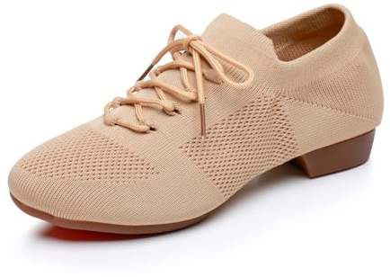Rosefinch Women's Jazz Dance Shoes Knitted Yoga Latin Ballet Modern Dance Practice Shoes Beige Rubber Sole 7US