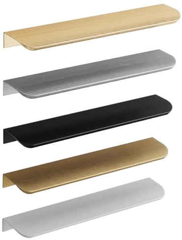 10 Stück Küchengriffe Schubladenknöpfe Mit Schrauben Aluminium Möbelgriff Versteckte Schrankgriffe Lochabstand 64 96 128 160 256mm Für Küchenschränke Kleiderschrank Kommode(Brushed Gold)