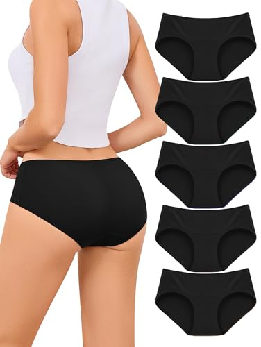 VOENXE Damunderbyxor Bomull,Damen Hipster Underkläder Medium låguppgång Midja,Trosor Bomullsunderkläder Bekväma Bikinitrosor,Ventilerande Underbyxor Stretch,Women Underwear Cotton Panties,5-Pack