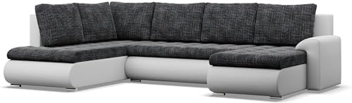 Mebligo - Ecksofa mit Schlaffunktion und 3 Bettkasten FORESTA 300x89x200 (BxHxT) Dunkelgrau + Weiß- Ottomane Links Eckcouch, Couch U Form, Sofa Wohnzimmer, Sofas & Couches, Eckschlafsofa