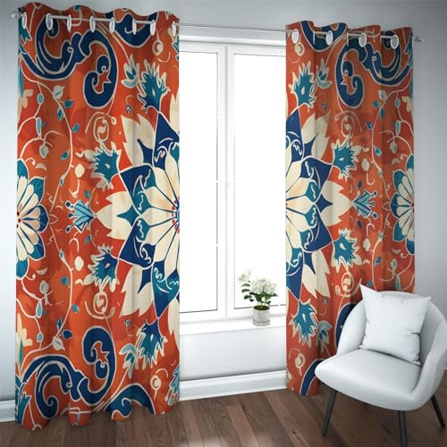 Orientalische Retro Verdunkelungsvorhänge Land Blumen wärmeisolierte Raumverdunkelung Fenstervorhänge für Wohnzimmer Schlafzimmer extra breit 140x215cm 2 Panels