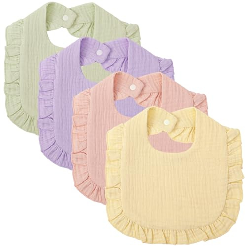 GSrenyu 4 Pack Muslin Baby Bibs 100% Cotton Drool bibs With Adjustable Snaps For 0-36 Months Teething And Drooling(Pure Color)