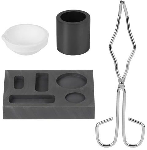 LALAGO 4 Stück Graphit Gussform Set, Schmelztiegel mit Tiegelzange | Tiegel + Zange + Schüssel + Kombinationsform, Hochreiner Barren-Schmelz-Kit für Platin, Gold, Silber und Messing