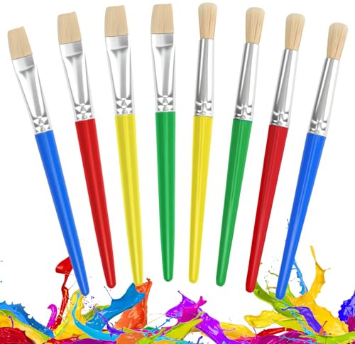 BZUEPRS 8 Stück Malpinsel Kinderpinsel Set, Pinsel für Anfänger Malpraxis, 4 Runde & 4 Flacher Malpinsel, Brushes für Beginners Abwaschbare Farbe, Acrylfarbe