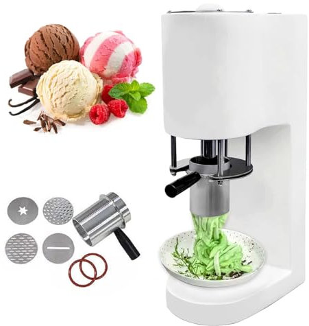 Máquina Eléctrica para Hacer Helado Spaghetti con 4 Moldes Removibles, Inicio con un Solo Botón, Material de Acero Inoxidable y ABS, Diseño Compacto para Cafetería, Panadería, Uso Doméstico,White