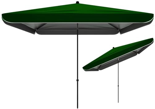 220x180 cm Sonnenschirm Rechteckig, Sonnenschirm Balkon Neigungswinkel Und Höhe Verstellbar, Sonnenschirm Strand Sonnenschutz UPF50+(Green)