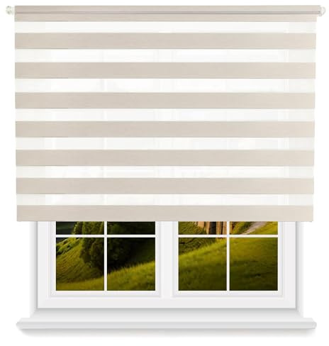 Estor Enrollable Día/Noche - Color Efecto Lino, 180 x 150cm (Ancho x Largo)/Tamaño de la Tela 177 x 145cm