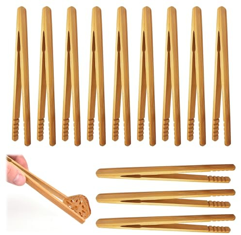 12 Stück Holzzange,Holzzange Küche,Grillzange Holz,Bamboo Tongs Kitchen,Kleine Bambus,Holz Grillzangen,Bambus Küchenklammern,Toast Küchenzange,Für Salat, Grillen, Braten-17.8cm