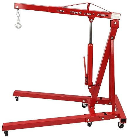 Folding Hydraulic Engine Hoist 2 Ton, Cherry Picker Shop Crane, Rotating Engine Motor Stand with 360 Degree Adjustable Head, 4-Caster, 4 Adjustable Arms, for Vehicle Maintenance, Auto Repair