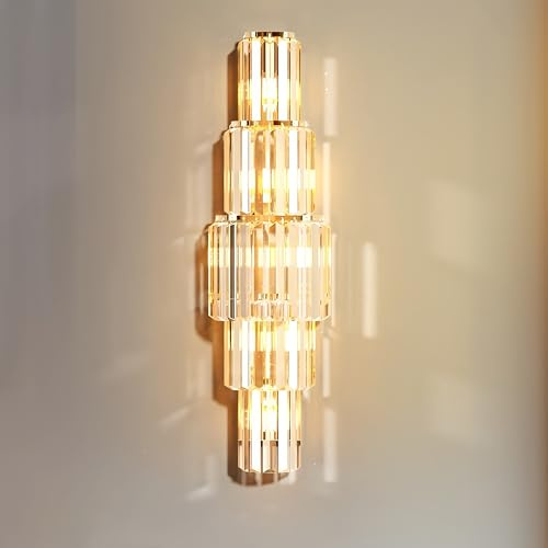 Vrygle Kristall Wandleuchte LED Gold: Moderne Wandlampe mit 5xE14 Lampen, 3 wählbare Farbtemperaturen, Innenleuchte für Wohnzimmer Schlafzimmer Flur Esszimmer Nachttisch Hotel Treppen