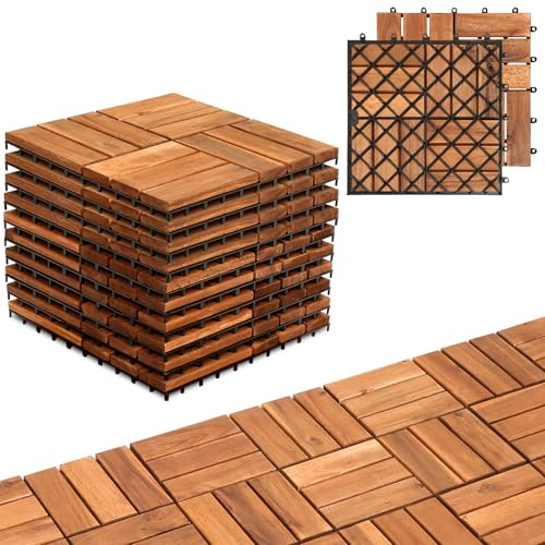 Jaxguom 3m² Holzfliesen Balkonfliesen Terrassenfliesen 30 x 30 cm, Balkonboden Wetterfest, 12 Latten Fliesen aus Akazien Holz, für Terrassen Balkon Garten(33 Stück)