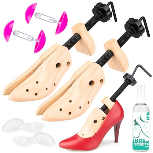 SULPO Schuhspanner Damen aus Kiefernholz, Schuhdehner Spray für Leder, Schuh Stretcher für eng anliegende Lederschuhe, verstellbare Schuhformer für Frauen & Männer, atmungsaktiv, Größen 37-41