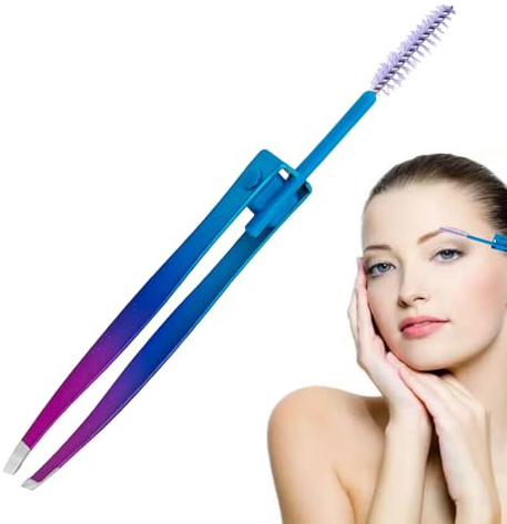 Augenbrauen -Pinzetten mit Pinsel, Pinzetten für Gesichtsbehaarung Frauen,2 in 1 Edelstahl -Augenbrauen -Trimmer mit Pinsel | Haarpfeilwerkzeug, falscher Wimpern Applikator, Make -up -Pflege für die R