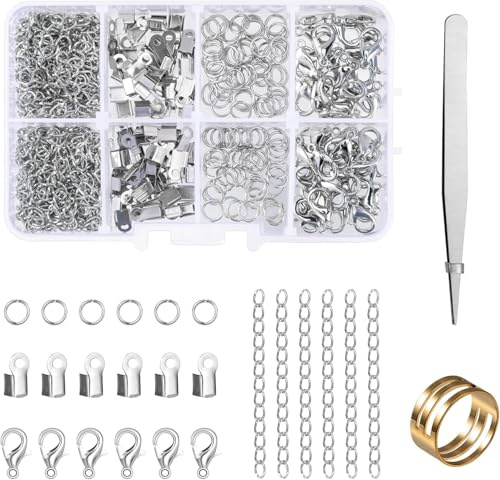 300Pcs Chiusure per Braccialetti Kit, Anellini Aperti, Chiusura a Moschettone, Ganci per Collane, Catena di Estensione, Accessori per Collane Bracciali Gioielli Fai da te