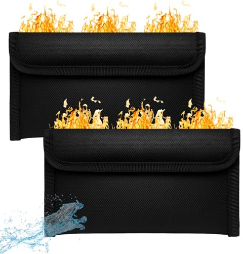 2 Stück Feuerfeste Dokumententasche, Feuerfeste Tasche 20 x 12cm, Feuersichere Wasserabweisend Dokumententasche Hülle Beutel Behälter für Wertsachen Kapazität Aktentasche Brieftasche