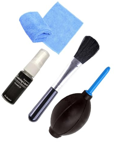 Brosse de Nettoyage Noir 4 Pièces pour Plastique Ordinateur | Soufflette, Liquide 20ml, Chiffon, pour Boîtier PC et Appareils Électroniques