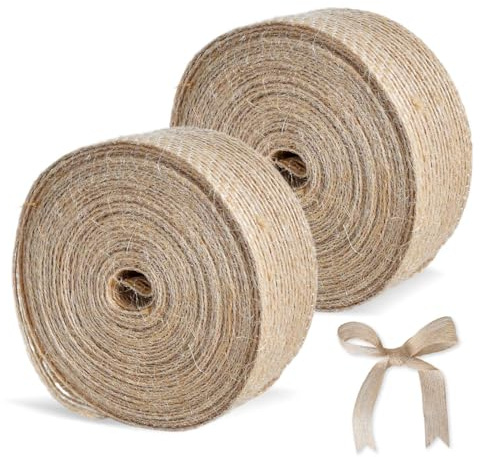 2 Rollos de Cintas de Yute Ancha - 3.8 CM x 10 M, Cinta de Yutes Rústica y Elegante, Cinta de Tela de Yute Duradera, Cinta de Yutes Vintage para Manualidades Decoración Navideña y Fiestas de Bodas