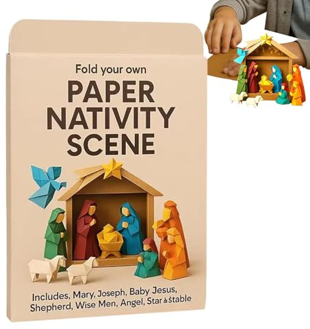 Générique Attività Presepe di carta,Decorazione natalizia facile da piegare fatto a mano - Set di presepe in carta per Natale, per adulti, famiglia, feste, vacanze, compleanno, casa, ufficio