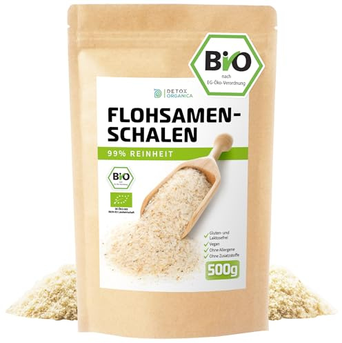 D&O Nature Products Flohsamenschalen Bio 500g, 99% Reinheit in Deutschland kontrolliert und abgefüllt, Vegan & Glutenfrei ohne Zusatzstoffe, Flohsamen Psyllium Husk