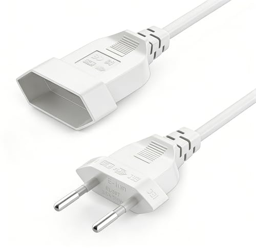 VIEVRE Verlängerungskabel Dünn, 3,0m Eurostecker Verlängerung 2,5A 250V, Typ-C-Stecker Eurostecker auf Typ-C Euro Buchse für Haushaltsgeräte TV PC Computer Monitor Etc, Weiß