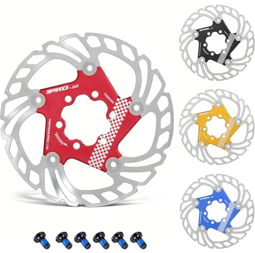 CYSKY Cykelbromsskiva med 6 skruvar 140 mm/160 mm/180 mm/203 mm CNC-fräst rostfritt stål flytande lager bromsskivor för ebike, vägcykel, MTB, BMX, fatbike, gravel bike (röd, 140 mm)