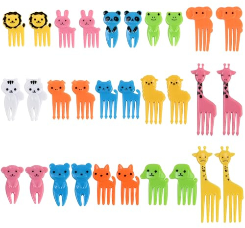 30 Forchette Frutta per Bambini, Forchette Frutta con Animali in Plastica, Mini Forchetta Frutta Bento Cartoon, Stuzzicadenti per Torte, Dessert, Tè Pomeridiano, Festa di Compleanno, Misti
