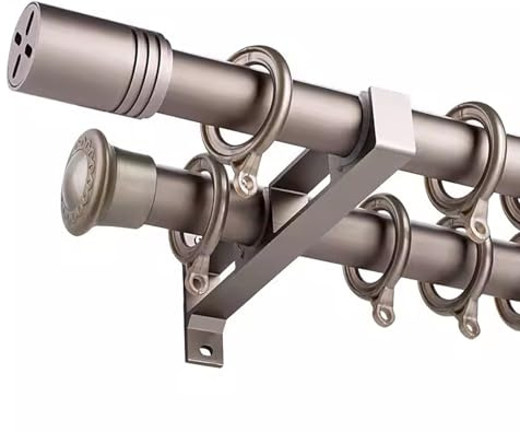Bastone per tenda doppio resistente, in alluminio ispessito, capacità 50 kg, anelli silenziosi ed eleganti finali, decorazione moderna per la casa per finestre di camera da letto e soggiorno (grigio