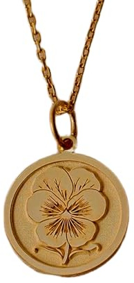 LKBEADS Pansy Flower Engraved Coin Pendant Necklace 24mm with 18 Inch Cable Chain | Sterling Silver Gold Plated | Unisex Gift Jewelry|LK_PNDN_1244
