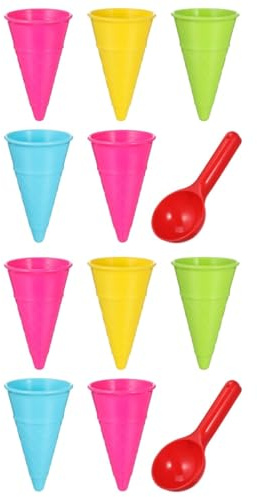 Hemobllo 12-Piece Ice Cream Cone Sand Toy Set – Non-Toxic Plastic Molds & 2 Scoops for Creative Sensory Play at Beach, Garden Sandbox, Gift for Toddlers 3-10