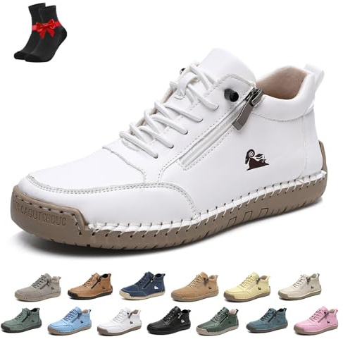 SYT-MD Chaussures Orthopédiques Confortables en Cuir Faites À La Main pour Femmes, Baskets Unisexes en Cuir avec Fermeture Éclair Latérale, Baskets Orthopédiques Souples À Enfiler