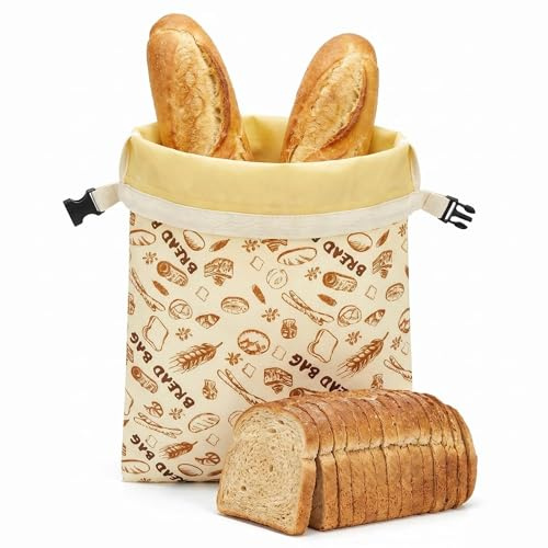Beeswax Bread Bags, Reusable Cotton Bread Bag with Removable Beeswax Lining, Bread Storage for Homemade Bread Sourdough Artisan Loaves, Eco-Friendly Bag to Keep Loaves Fresh