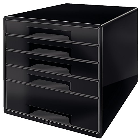 Leitz CUBE Schubladenbox mit 5 Schubladen, Inkl. transparentem Schubladeneinsatz, Zur Aufbewahrung von A4 Dokumenten und Utensilien, Schwarz, 52531095