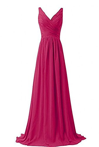 Leader of the Beauty Vestido de dama de honor sin mangas para mujer, cuello en V, plisado, acampanado, largo, para fiesta de graduación, color fucsia, talla 24, fucsia