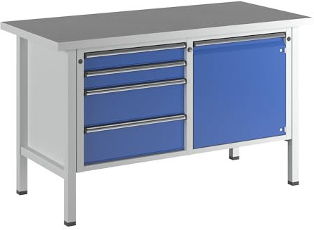 ANKE | Werkbank | Gestellbauweise Serie V | 4 Schubladen | Tür 540 mm | Arbeitshöhe 890 mm | Universalplatte