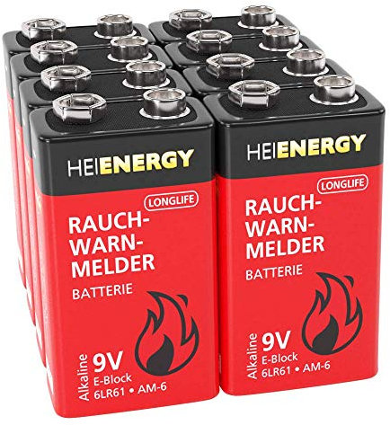 HEITECH 9V Batterie für Rauchwarnmelder - 8× Alkaline 9V Block Batterien langlebig & auslaufsicher ideal für Feuermelder, Bewegungsmelder, Rauchmelder, Alarmanlagen & Kohlenmonoxid Warnmelder