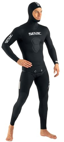 SEAC Black Shark, Combinaison de pêche sous et apnée en néoprène 7 mm, Deux pièces, intérieur en Fendu Homme, Noir, S