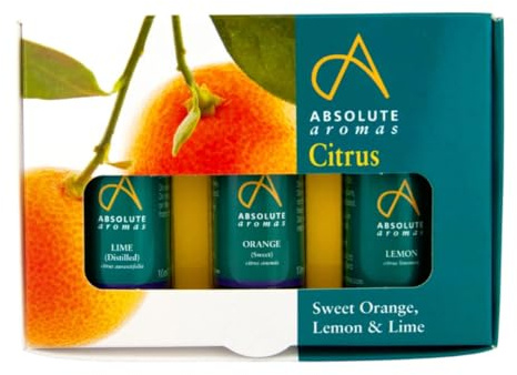 Absolute Aromas Citrus Essential Oils Bundle - Set of 3 x 10ml - 100% Pure Lemon, Lime & Orange Essential Oils – for Aromatherapy and Diffusers