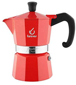 FOREVER Caffettiera Moka Alluminio, Miss Moka Prestige 'La Rossa', Caffettiera Moka per Casa, Caffettiera Portatile per Viaggio, inclusa Guarnizione in Silicone (1 Tazza)