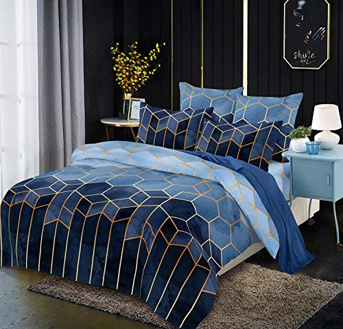 Luofanfei Gestreifte Bettwäsche 155x220cm Marineblau Blau Streifen Bettwäsche Set 155 X 220 cm+80×80 cm Microfaser Bettdeckenbezug 3 TLG Bettbezug Doppelbett Set mit Reißverschluss