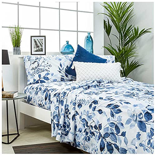 COTTON ARTean Juego sábanas Cama 180 Microfibra cepillada SERELLA Azul | Incluye 4 piezas: encimera, bajera ajustable, 2 fundas de almohada. Certificado OEKO-TEX