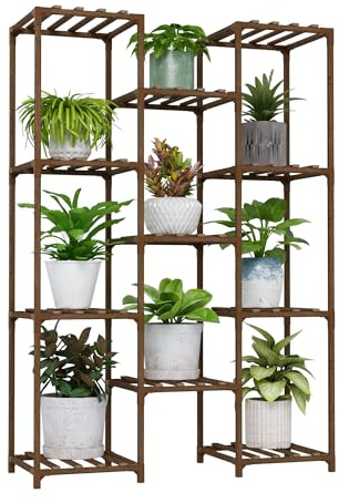 Bamworld Pflanzenständer Hoch Groß Pflanzenregale Halter Holz für Wohnzimmer Outdoor Pflanzenregal Indoor Mehrere Pflanzen Terrasse Balkon Garten